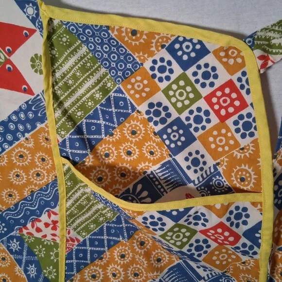 Vinitage Apron Adult Patchwork Floral Print Yellow Pockets Grannycore - Picture 12 of 14